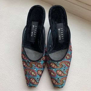 Vintage Stewart Weitzman Paisley Slip On Kitten Heels